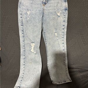 The Classic Light Blue Distressed Flare Jeans